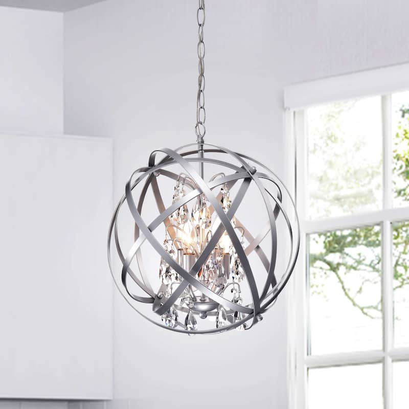 Benita Matte Silver 4-light Metal Crystal Orb Chandelier