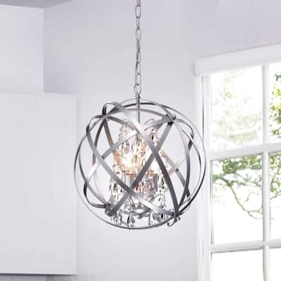 Benita Matte Silver 4-light Metal Crystal Orb Chandelier
