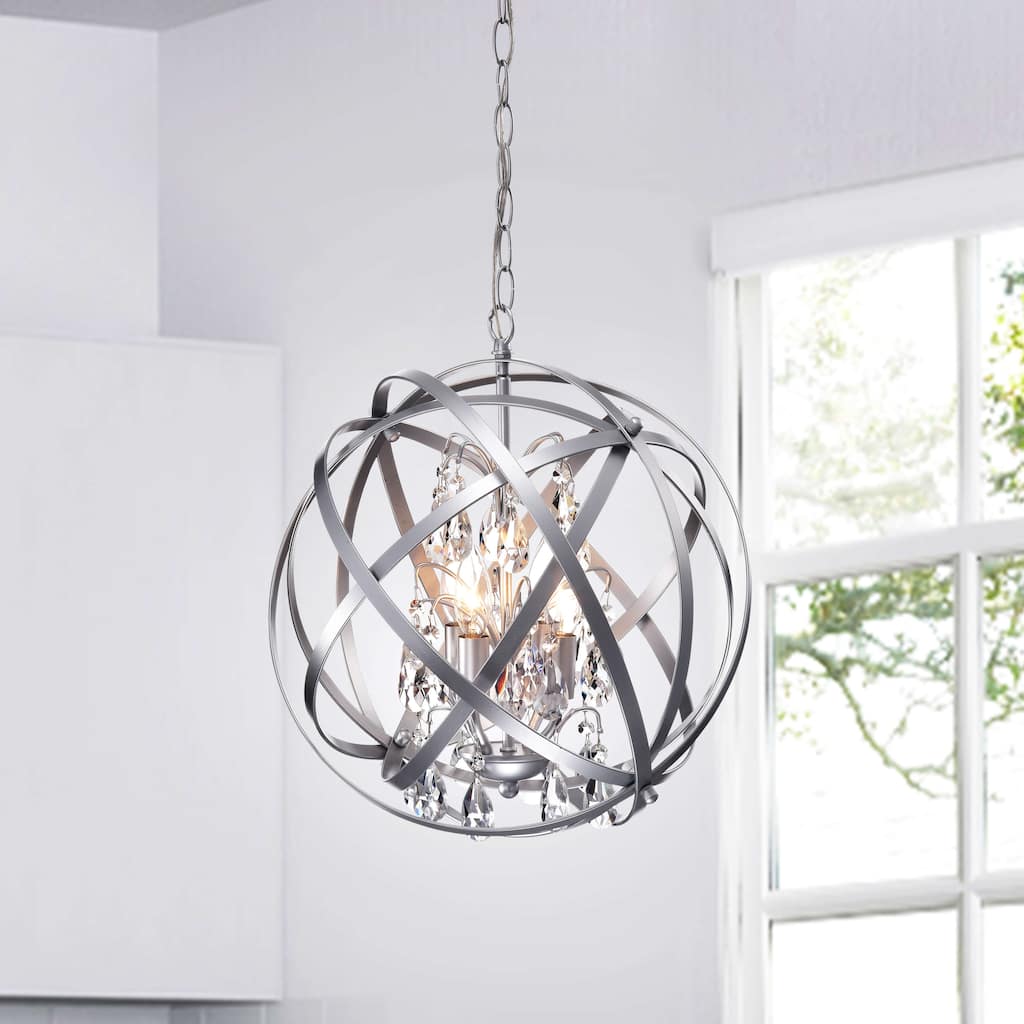 Benita Matte Silver 4-light Metal Crystal Orb Chandelier