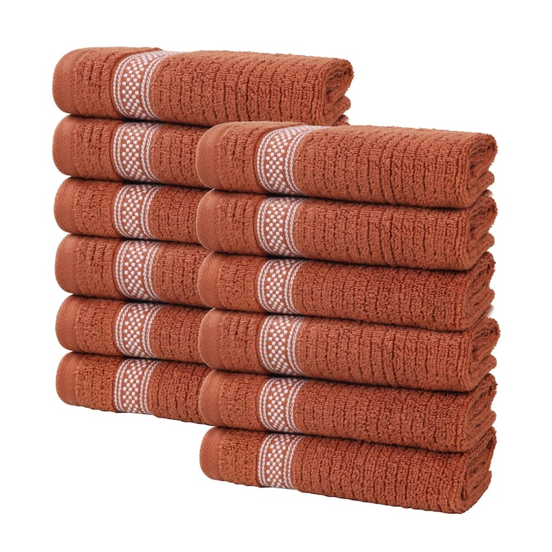 Superior Brea Zero Twist Cotton Ribbed Face Towel Washcloth Set of 12