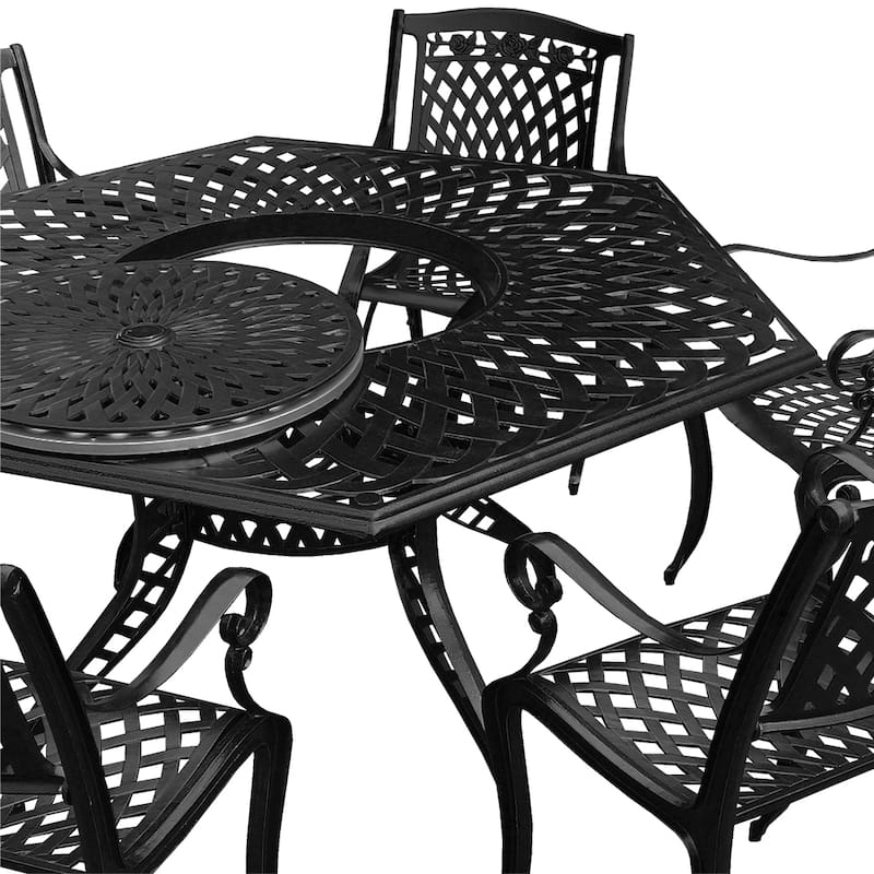 Lattice 63 inch Hexagon Dining Set with Lazy Susan and Six Chairs