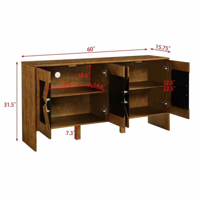 60" Mid Century Modern Sideboard Buffet Cabinet with Storage for Stylish Home Organization