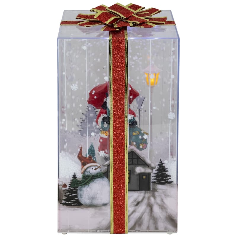 Musical Santa Lighted Snowing Gift Box with Ribbon Christmas Decoration - 12"