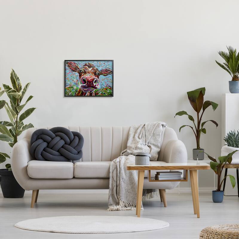 Stupell Bold Cattle Cow Kaleidoscopic Layered Farm Painting Framed Wall Art, Design by Carolee Vitaletti - Multi