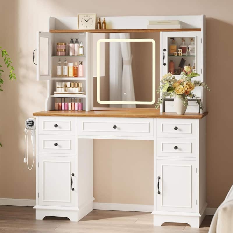 5 Drawers Vanity Desk, Makeup Vanity Table with LED Lighted Mirror