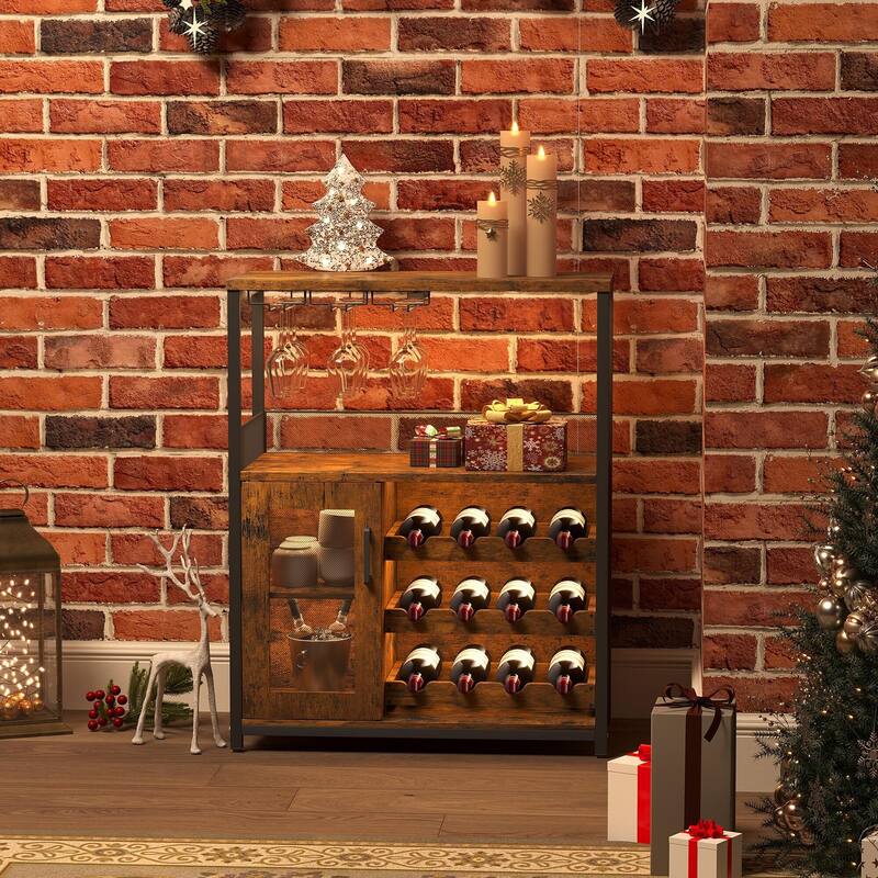 3-Tier Wine Bar Cabinet with Storage, Wine Rack & Glass Holder, Small Liquor Cabinet for Home, Black Corner Storage with Shelves