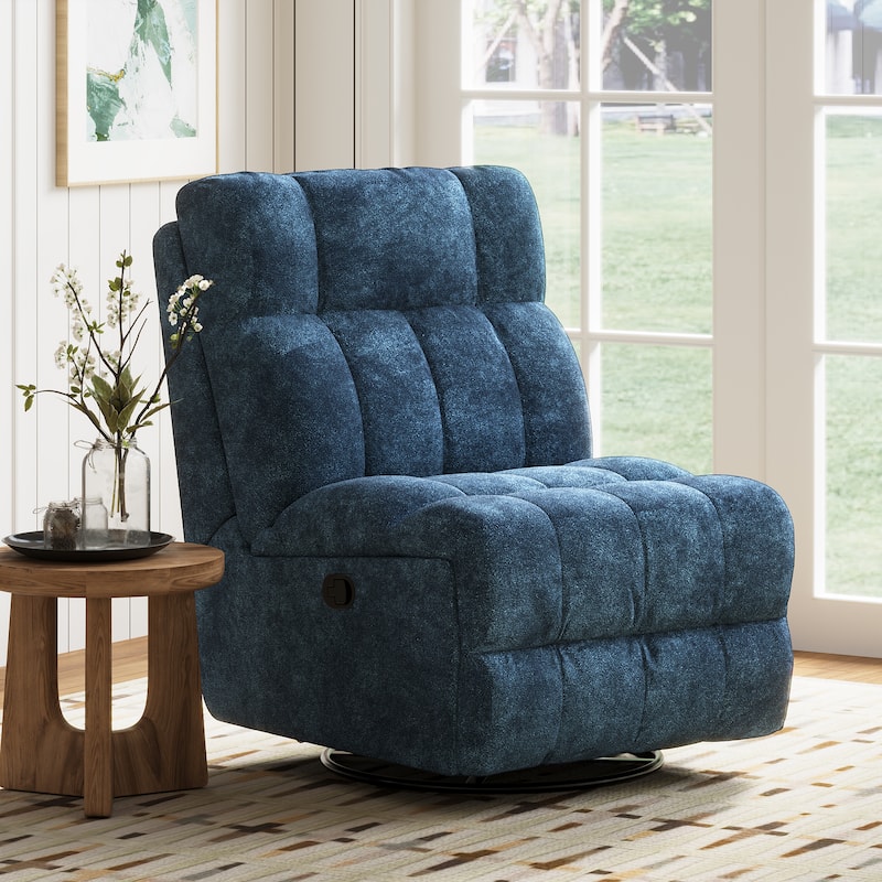360° Swivel Rocker Recliner Chair Chenille Upholstered Manual Recliner - Blue