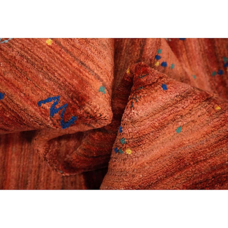 Hand Knotted Oriental Viscose Silk Carpet Tribal Animal Pictorial Oranges & Rust Gabbeh Area Rug - 11' 8'' X 8' 2''