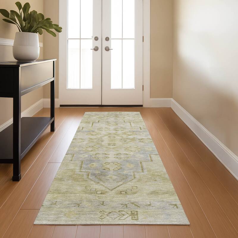 Premium Washable Super Soft Vintage Traditional Mayfield Rug - Gold - 2'3" x 7'6"