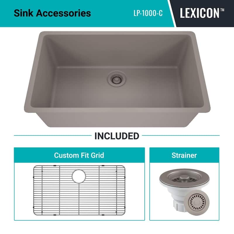 Lexicon Drop-In Quartz 32 Inch Single Bowl Kitchen Sink Kit - 32"x19"
