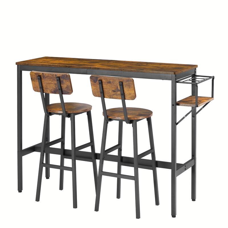 3-Piece Bar Dining Table Set with Wine Bottle Storage Rack
