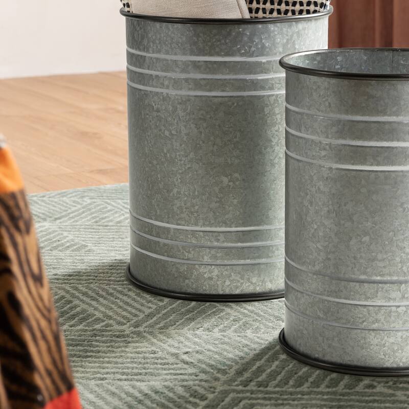 Glitzhome Set of 2 Industrial Farmhouse Outdoor Stool Storage Ottomans