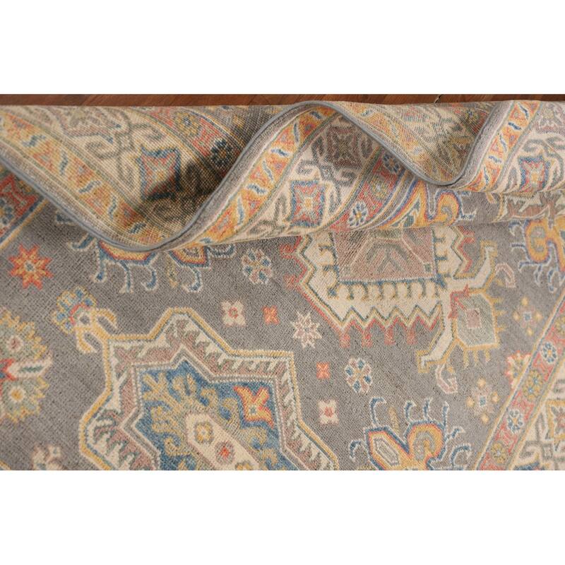 Gray Kazak Oriental Area Rug Hand-Knotted Traditional Wool Carpet - 4'1" x 6'0"