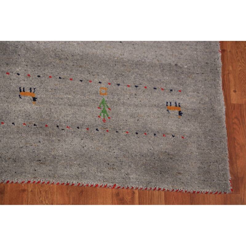 Tribal Gabbeh Area Rug Handmade Grey Wool Carpet - 5'8" x 7'8"