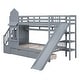 preview thumbnail 5 of 10, Twin-Over-Twin Castle Style Bunk Bed with 2 Drawers 3 Shelves and Slide