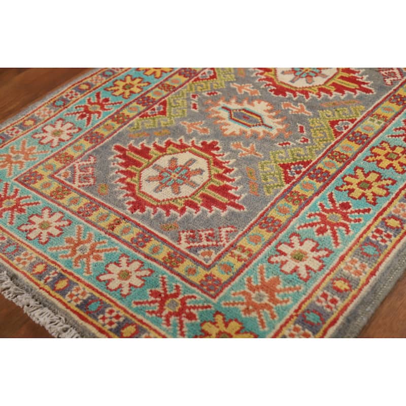 Traditional Gray Kazak Oriental Foyer Rug Handmade Wool Carpet - 2'0"x 3'0"