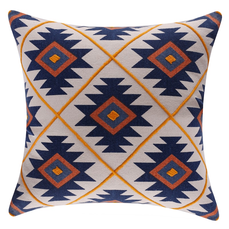 Sevita Handmade Sevitawestern Cotton Throw Pillow, 20" x 20" - Navy/Rust