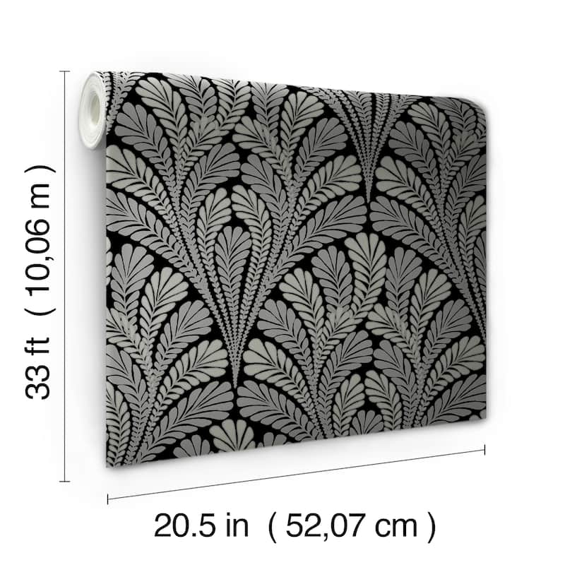Fairfield Black/Glint Sure Strip Prepasted Damask Shell Damask Wallpaper Covers about 56 sq. ft.