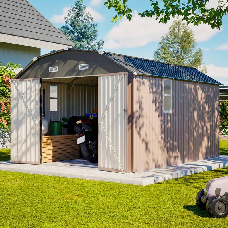 10' x 12' Outdoor Storage Shed, Heavy-Duty Rust-Resistant Steel Tool Shed with Floor Frame Kit