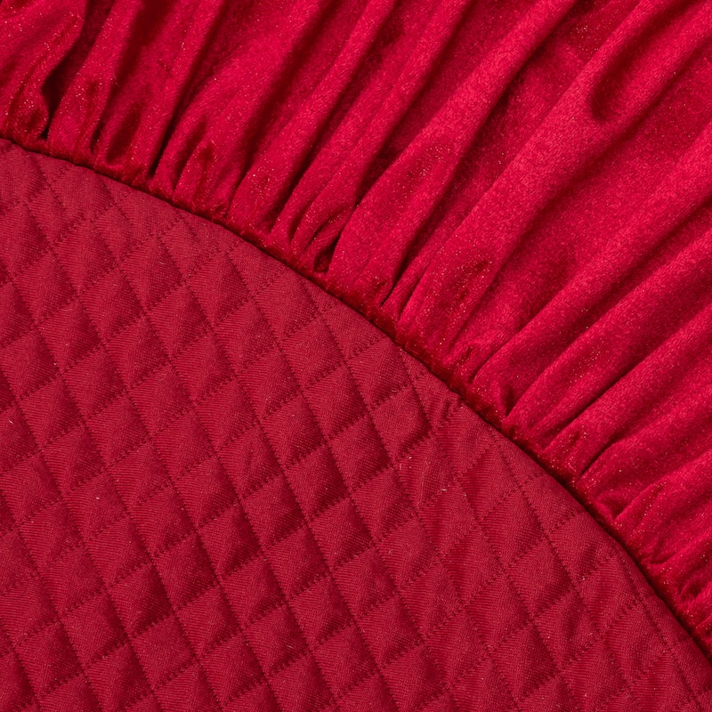 Glitzhome 72"D Oversized Deluxe Red/White Velvet Ruffled Christmas Tree Skirt