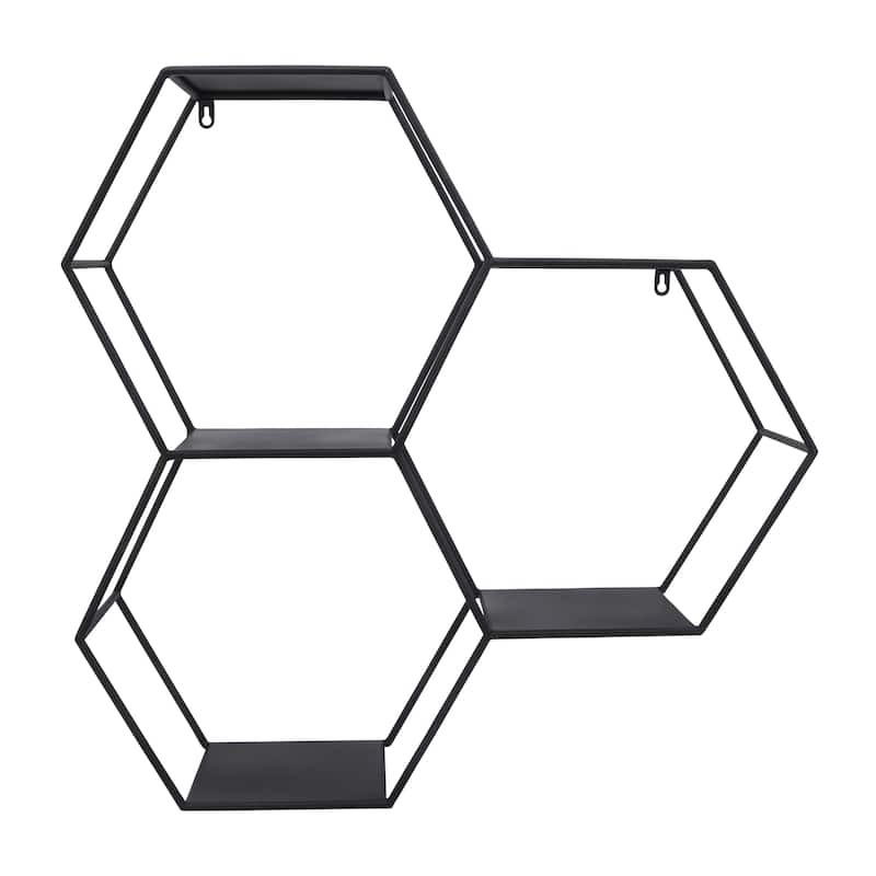 Sagebrook Home Modern 26" Hexagon Mounted Wall Shelf Black Iron Hexagonal - 26" x 6" x 26"