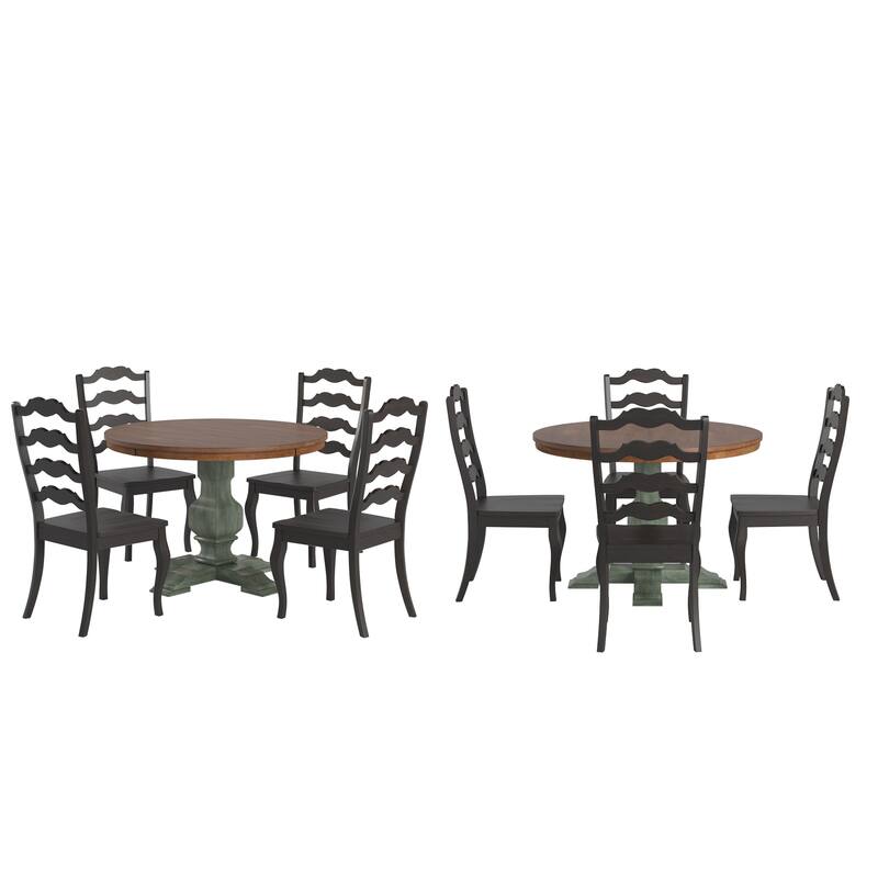 Ronda 45" Round Solid Wood Top Dining Set with French Ladder Back Chairs