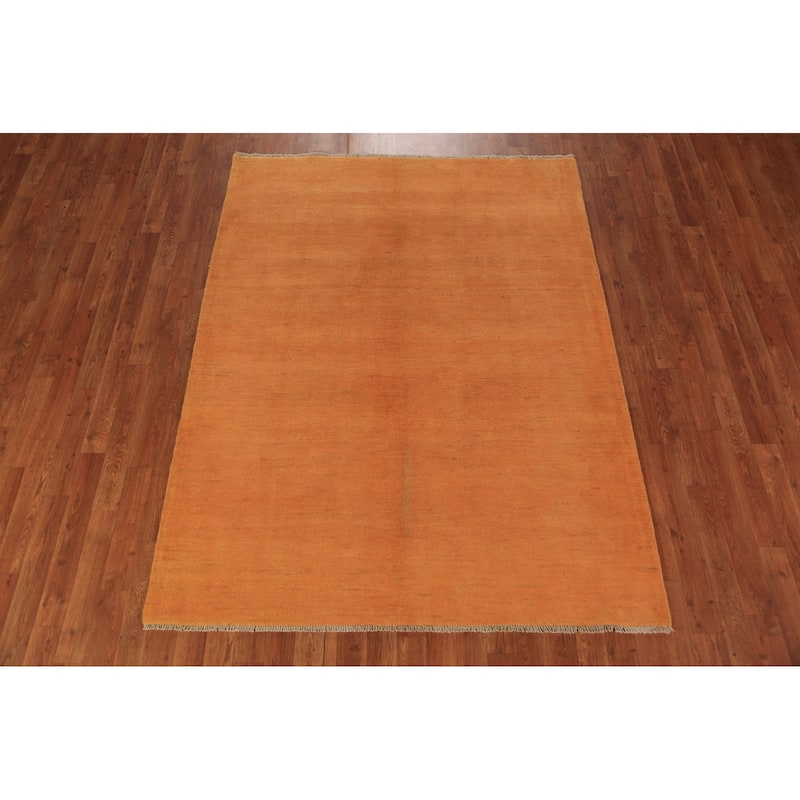 Modern Gabbeh Oriental Area Rug Handmade Orange Solid Wool Carpet - 4'11" x 6'7"