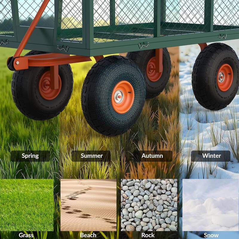 500 lb Capacity Steel Garden Cart Green and Orange