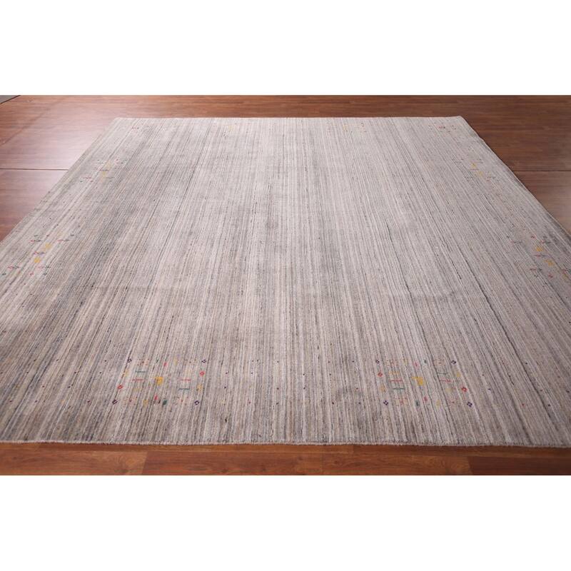 Striped Gabbeh Indian Square Rug Hand-Knotted Wool Carpet - 9'11"x 9'9"