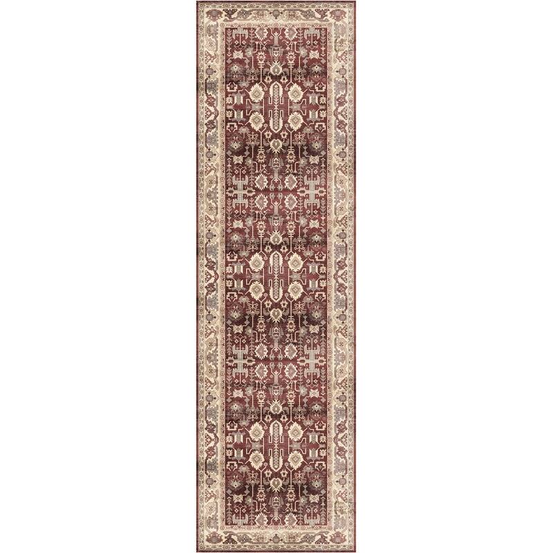 Lebum Power Loomed Distressed Abstract Non Skid Stain Resistant Low Pile Area Rug By HomeRoots - 90' X '26' X '0.2