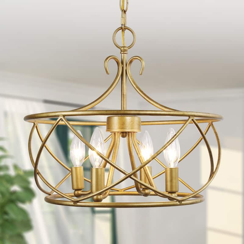Mid-century Modern Chandelier French Country Drum Island Lights Basket Cross Ceiling Light - Brass Gold - D15.7"xH14.3"