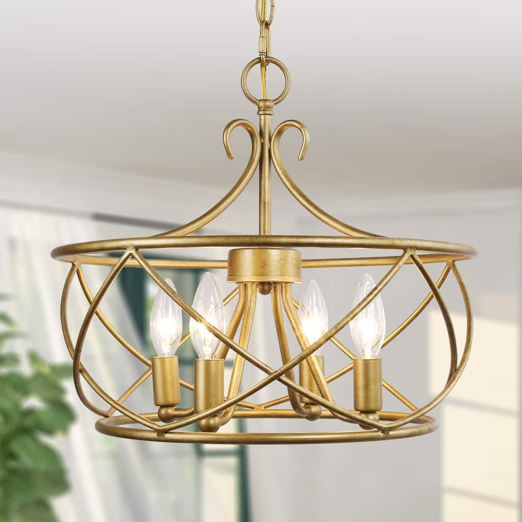 Mid-century Modern Chandelier French Country Drum Island Lights Basket Cross Ceiling Light - Brass Gold - D15.7"xH14.3"