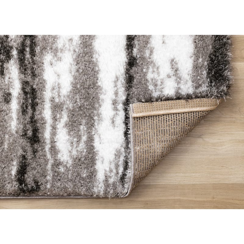 Black White Grey Distressed Soft Shag Rug