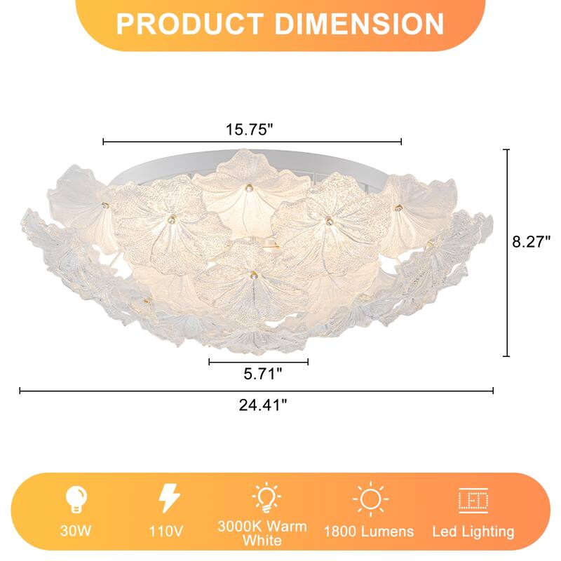 LED Flush Mount Ceiling Light with Clear and Frosted Glass Petal Design