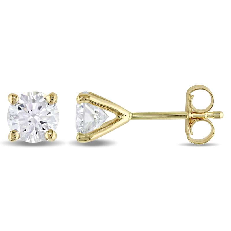 Miadora 18k Gold Solitaire Princess Cut Diamond Stud Earrings 1 1/2 or 2ct TDW - 2 Carats