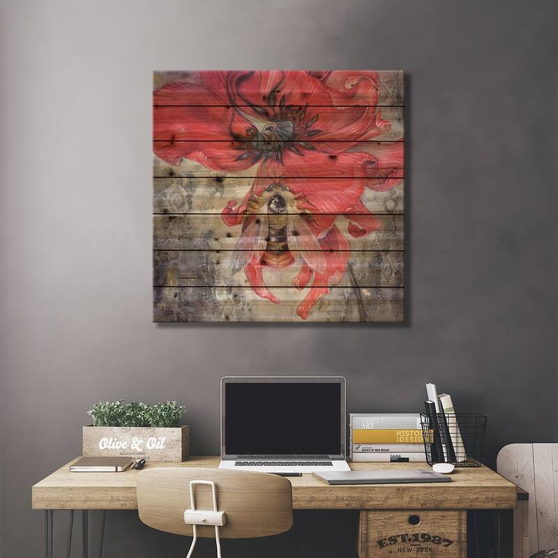 Bumblebee Print On Wood by Stephanie Law - Multi-Color