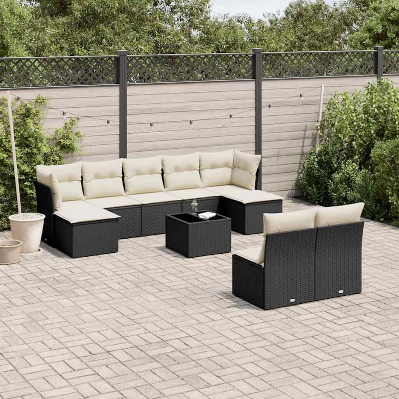 vidaXL Garden Sofa Set Black - 21.7 x 21.7 x 14.6 - Black and cream Large With table