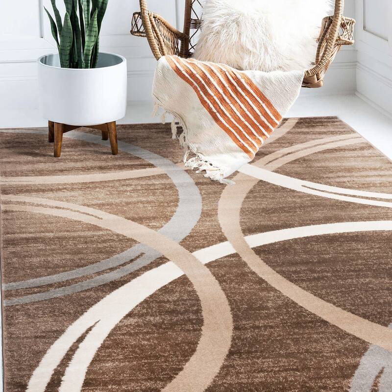 World Rug Gallery Contemporary Abstract Circles Design Area Rug - 5'3" x 7'3" - Brown