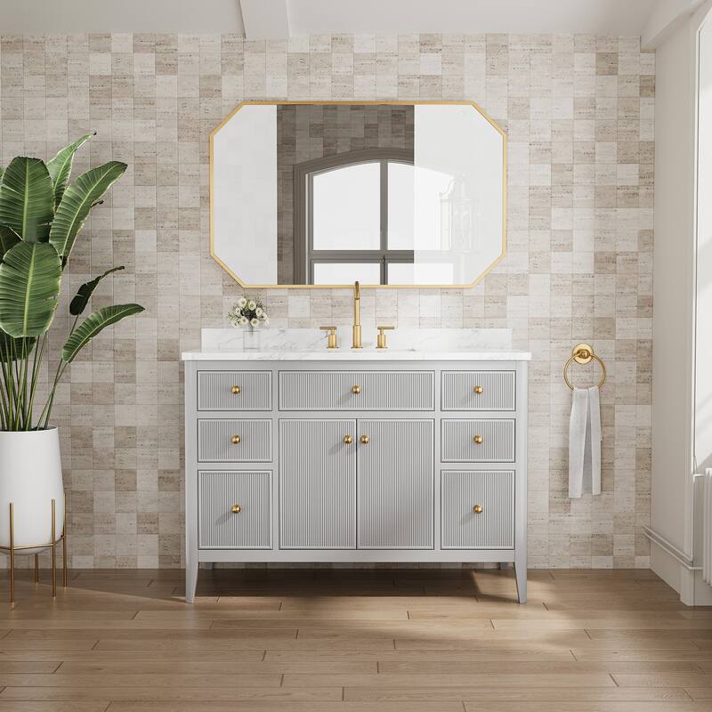 Modland 48" Bathroom Vanity with Sink, Soft Close Drawers & Doors, Carrara Marble Top, Fully Assembled - 48 inch