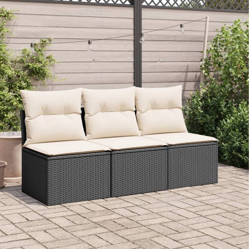 vidaXL Patio Sofa with Cushions Outdoor Seating Sectional Sofa Poly Rattan