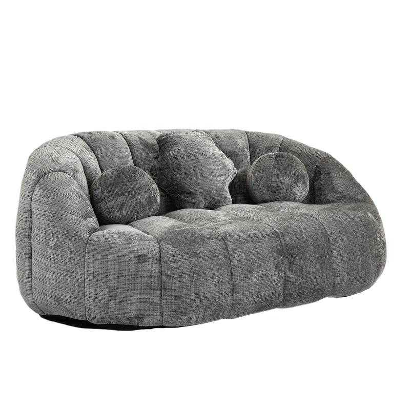 Gray Modern 63.78" Chenille Upholstered Lounge Chair with High Density Foam Filling and Pillows