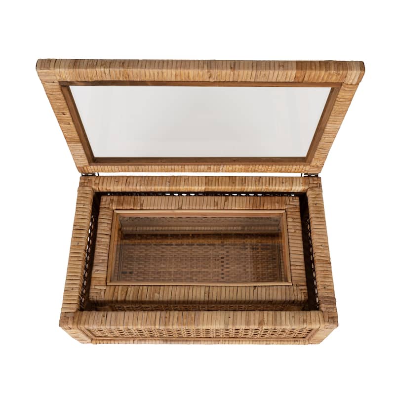 Woven Rattan Display Boxes with Glass Lids & Fir Wood Frame