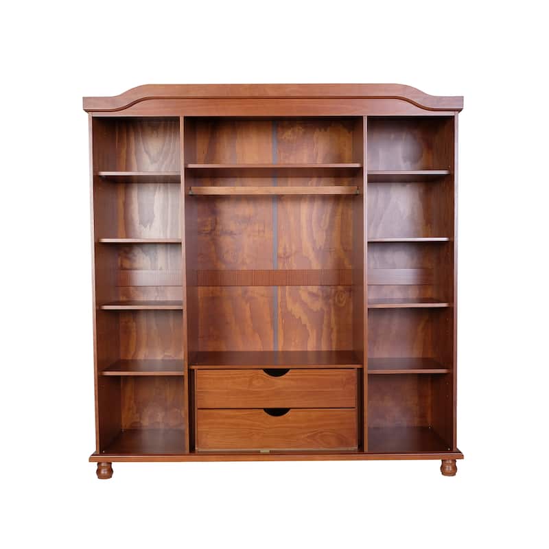 100% Solid Wood Kyle 4-Door Wardrobe Armoire with Mirrored Doors