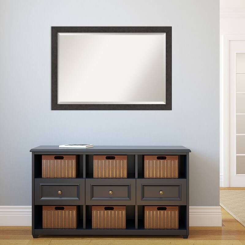Beveled Wall Mirror - Rustic Plank Narrow Frame