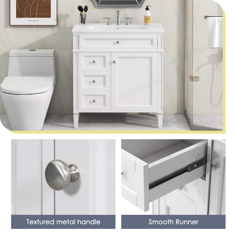 Roomfitters 30" Vanity with Sink, Modern Bathroom Cabinet with 2 Drawers and Tip-out Storage, Sleek Freestanding Design