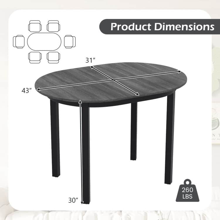 Black and Dark Grey Rubber Wood MDF Oval Dining Table with Sturdy Legs - 43" x 31" x 30"
