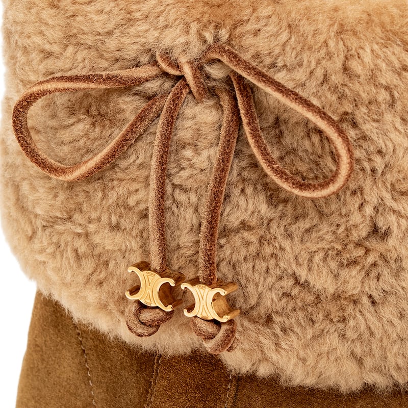 Celine Bulky Suede and Shearling Cropped Boots - Camel
