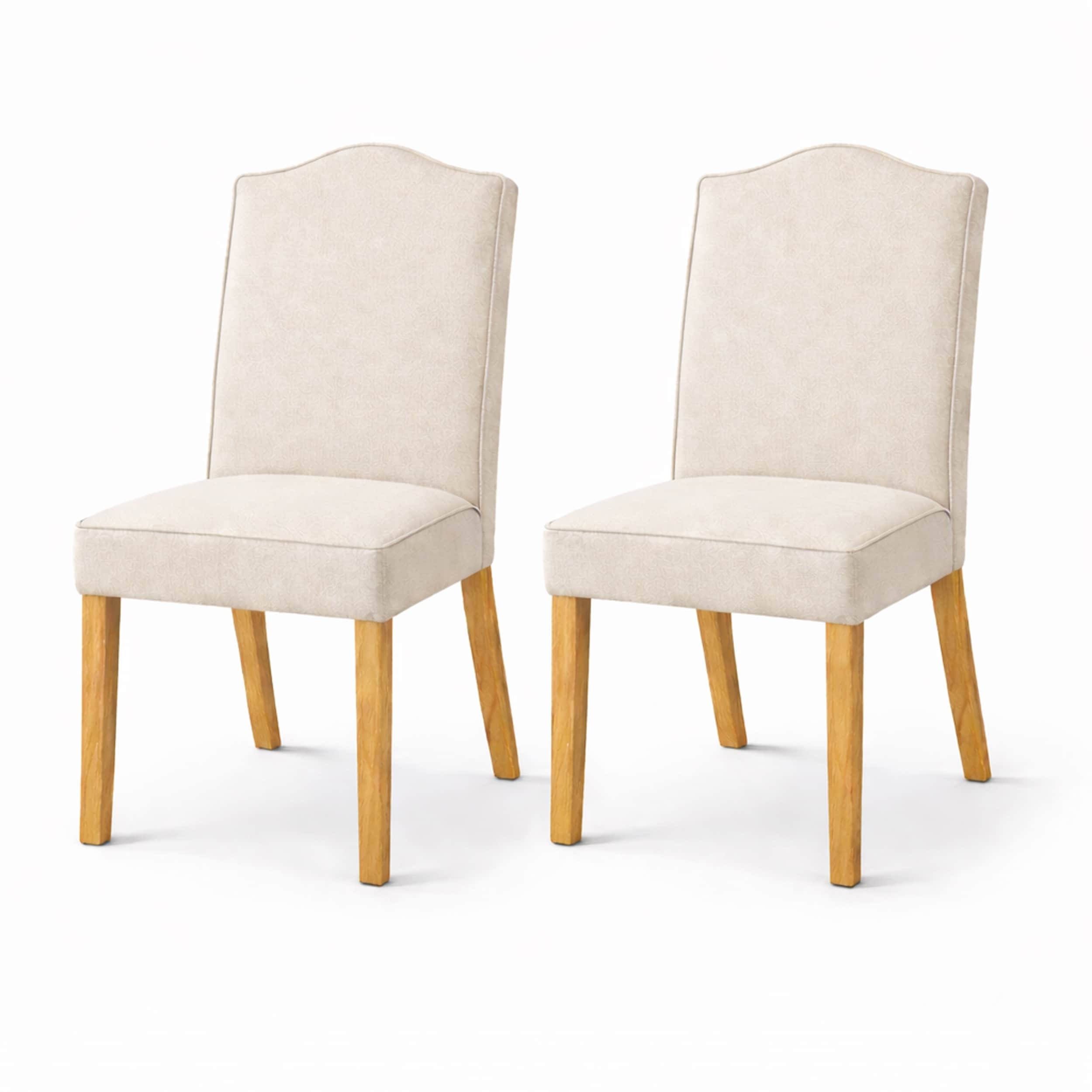 Modern Dining Chairs, Set of 2, Natural Finish with Light Beige Polyester Upholstered Seats Solid Rubberwood