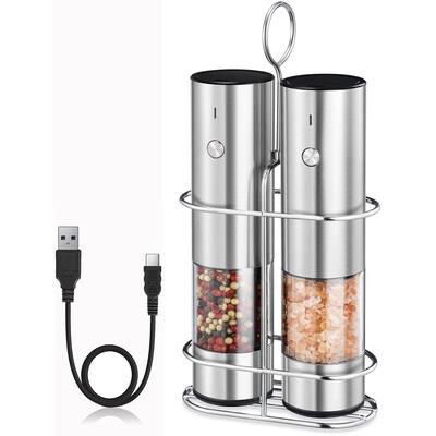 Rechargeable Electric Salt and Pepper Grinder Set Durable Automatic Pepper Mill, Adjustable Coarseness, LED Light & Refillable