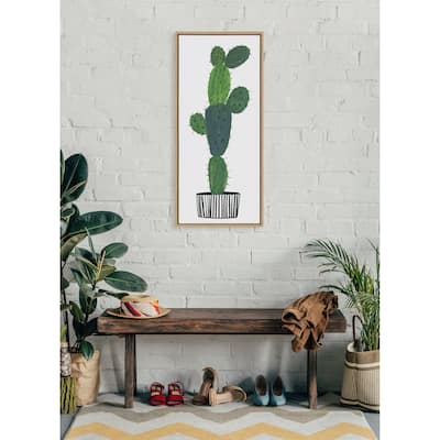 Kate and Laurel Sylvie Tall Green Cactus Framed Canvas by Teju Reval of SnazzyHues